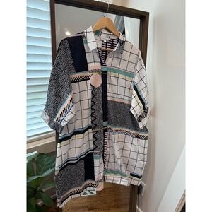 & Other Stories Womens Shirt Dress Grid Print 3/4 Sleeve US 10 Pockets 90s Art